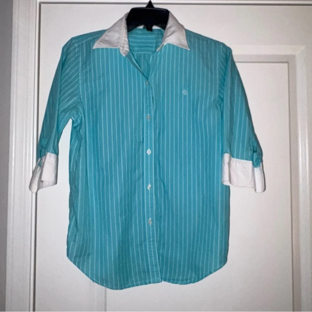 Lauren Ralph Lauren Women’s Blue and White Striped Cotton Shirt - Picture 6 of 6